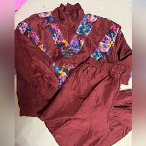 90s mom, Floral Burgundy Tracksuit, size large, nwt, vintage